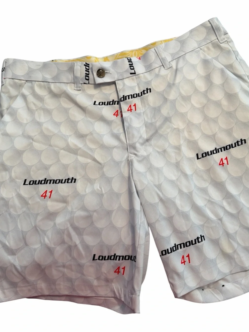 Loudmouth Golf Men's 36 Golf Ball Print Shorts Red 41 Performance Flat Front EUC